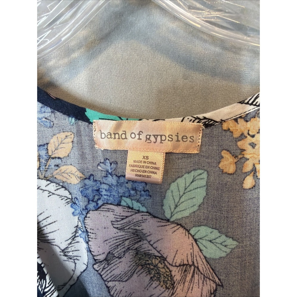 Band of Gypsies Womens XS Floral Jumpsuit Navy Wide Leg Tie Front Boho - Picture 5 of 11